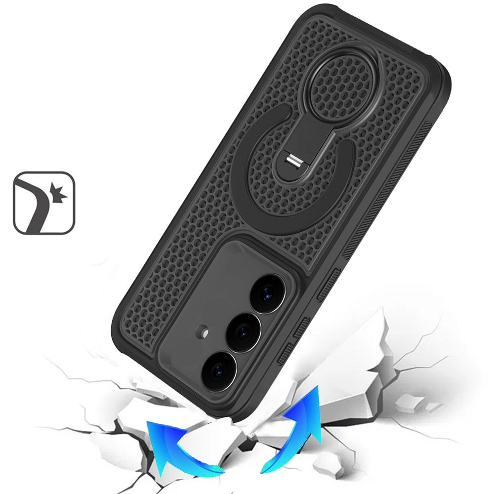 Phone Case for Samsung Galaxy S25 FE, S25 Fan Edition Magnetic Honeycomb Hybrid Rugged Armor Ring Kickstand Dual Layer Shock Absorbing Hard PC Soft TPU Cover