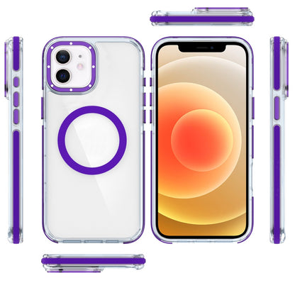 For Apple iPhone 16 Plus (6.7") Transparent back with Colorful Frame Strong Magnetic Circle [Compatible with Magsafe] Shockproof Case Cover Clear Purple