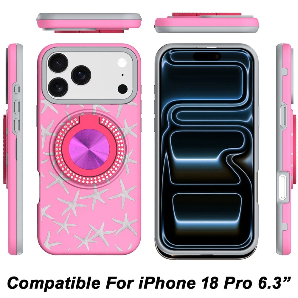 Phone Case for Apple iPhone 18 Pro Magnetic Ring Stand Matte Metal Hybrid Car Mount Friendly Shockproof Rotational Grip Diamond Design Pattern Cover