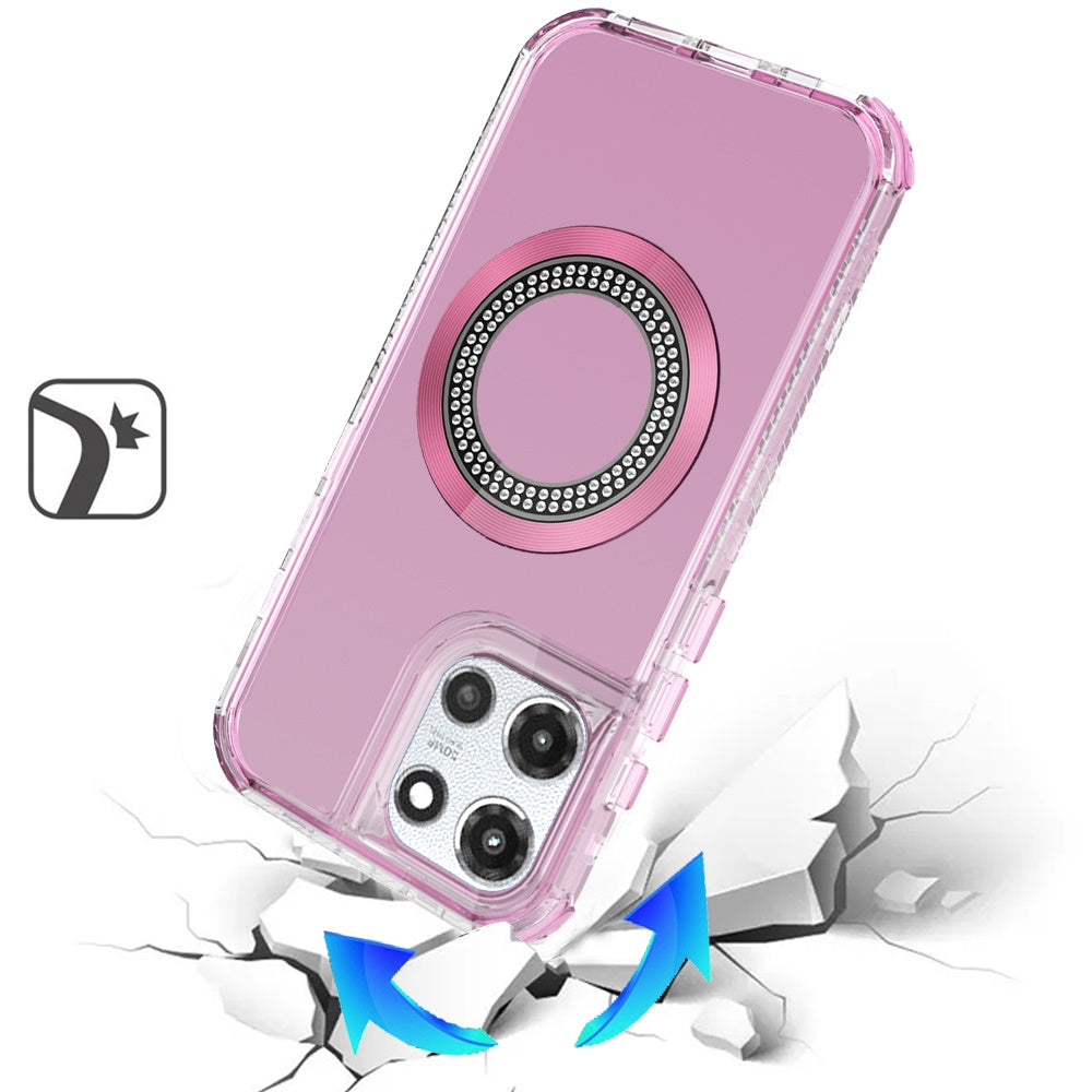 For Motorola Moto G Power 5G (2025) Magnetic Circle Compatible with Magsafe, Hybrid Chrome 3in1 Transparent Shockproof TPU Bumper Case Cover