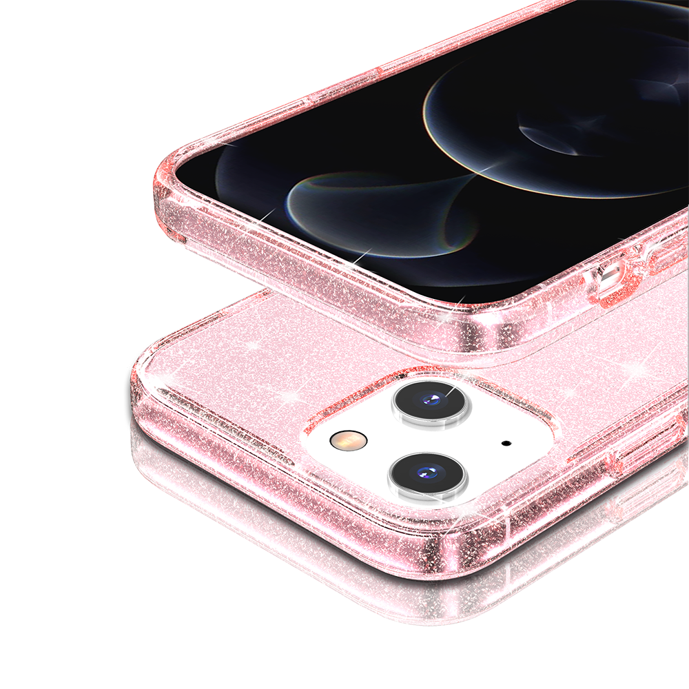 For Apple iPhone 16 (6.1") Transparent Glitter Shiny Sparkle Bling TPU Rubber Hard Back Hybrid Frame Shockproof Case Cover