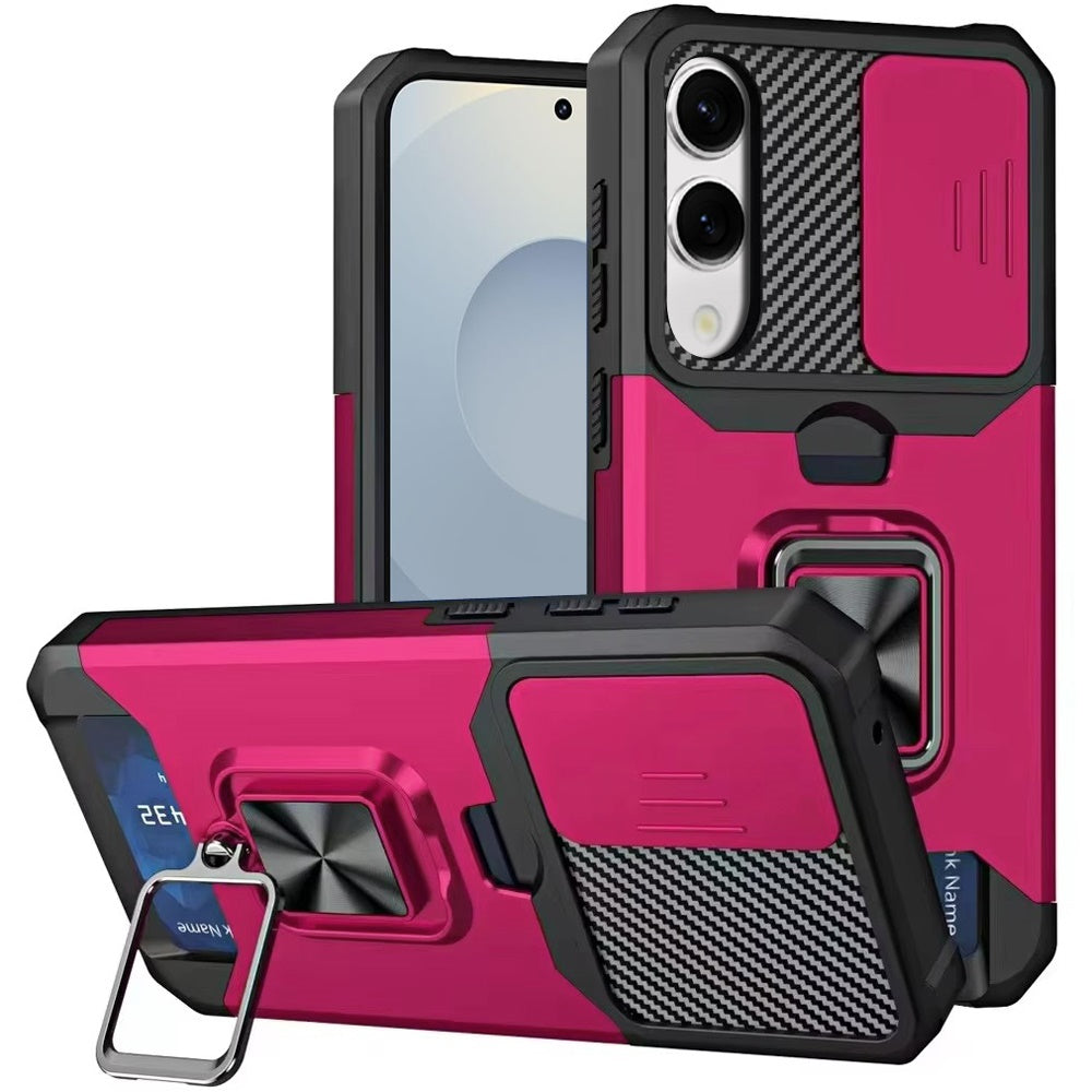 For Samsung Galaxy S25 EDGE Wallet Case with Ring Stand & Slide Camera Cover Back Credit Card Slot Holder, Military Grade Case Cover