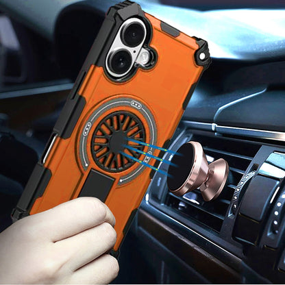 For Apple iPhone 17 (6.3") Texture Design Invisible Kickstand Case, MagSafe Compatible Hybrid Shockproof Cover, Car Mount Friendly Case Cover Cosmic Orange