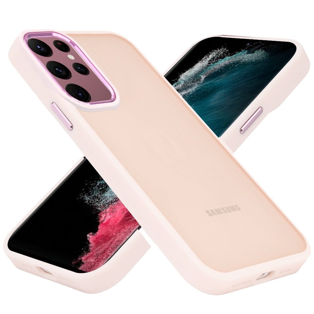 Phone Case for Samsung Galaxy S23 Ultra Polished Acrylic Hybrid TPU Slim Shockproof Metal Button Thick Durable Grip Camera Protection Anti-Scratch Cover