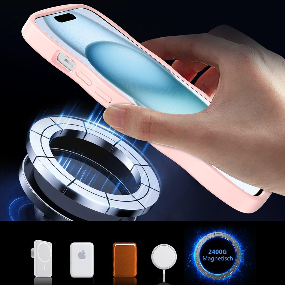 Phone Case for iPhone 15 Grip Hand Magnetic Circle Shockproof Hybrid Durable Frame Rugged Protective Secure Hold Premium TPU Cover Pink