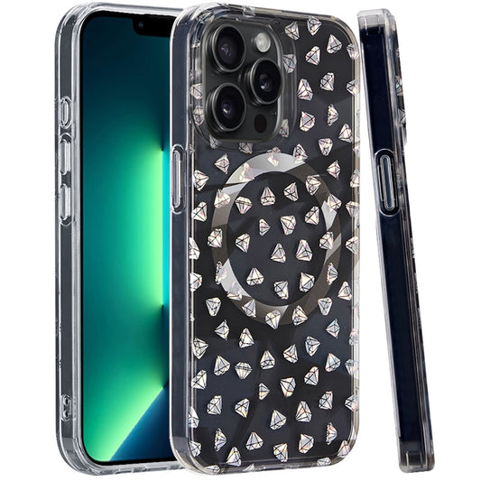 For Apple iPhone 13 Pro Max Double Layer IMD Magnetic Hybrid Shockproof Protection Anti Scratch Durable Design Secure Grip Slim Profile Compatible Design Case Cover Smoke Diamond Holographic