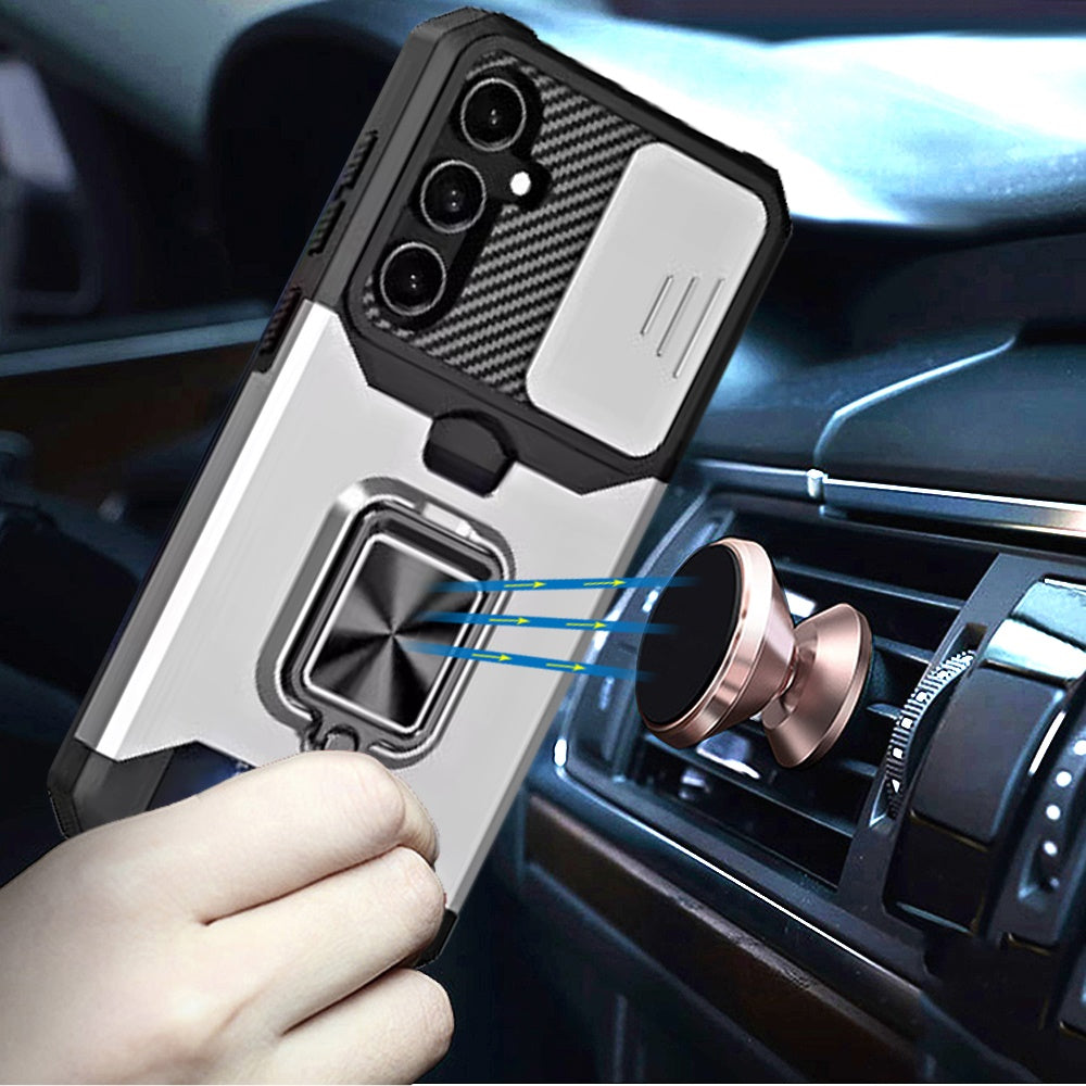 For Samsung Galaxy S26 Wallet Case with Ring Stand & Slide Camera Cover Back Credit Card Slot Holder, Military Grade Case Cover