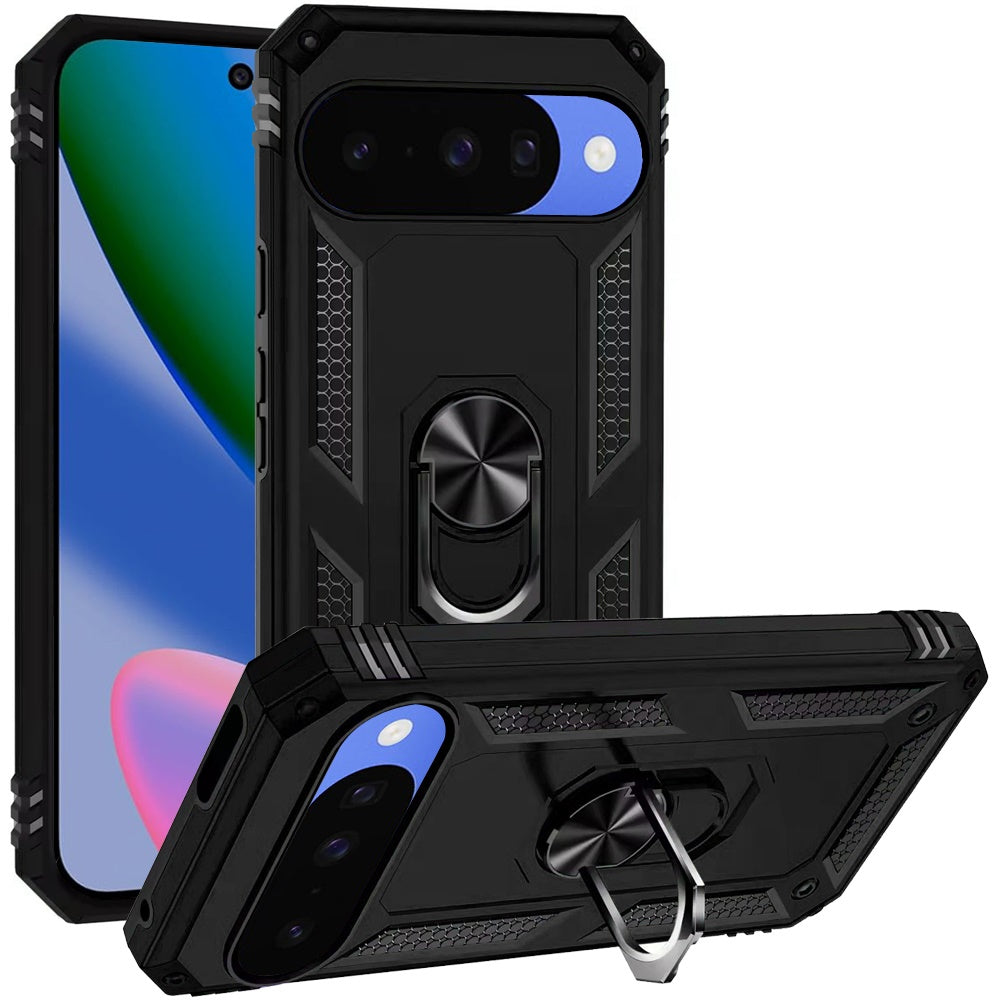 Phone Case for Google Pixel 11 / 11 Pro Rotatable Ring Stand Shockproof Hybrid Armor Anti Slip Heavy Duty Fit Magnetic Car Mount Durable Grip Cover