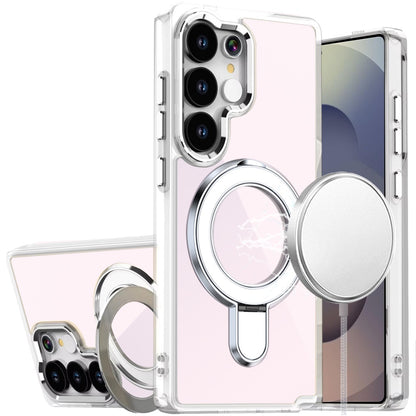 Phone Case for Galaxy S25 Ultra Chrome Magnetic Ring Stand Rotational Shockproof Hybrid Kickstand Metal Finish Rugged Drop Protection Armor Cover