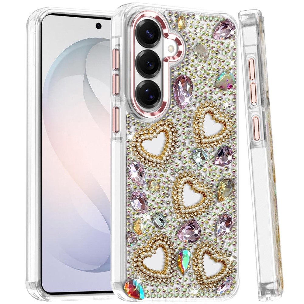 Luxury Crystal Heart Rhinestone Diamond Bling Shockproof Hybrid Glitter Protective Stylish Durable Grip