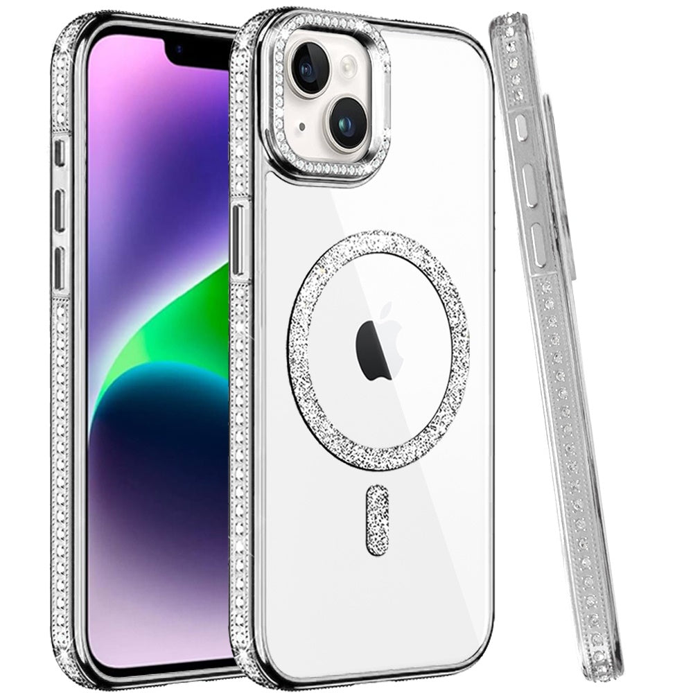 Phone Case for Apple iPhone 14 Luxury Diamond Bling Edged Magnetic Glitter Shockproof Hybrid with Camera Kickstand Durable Grip Cover