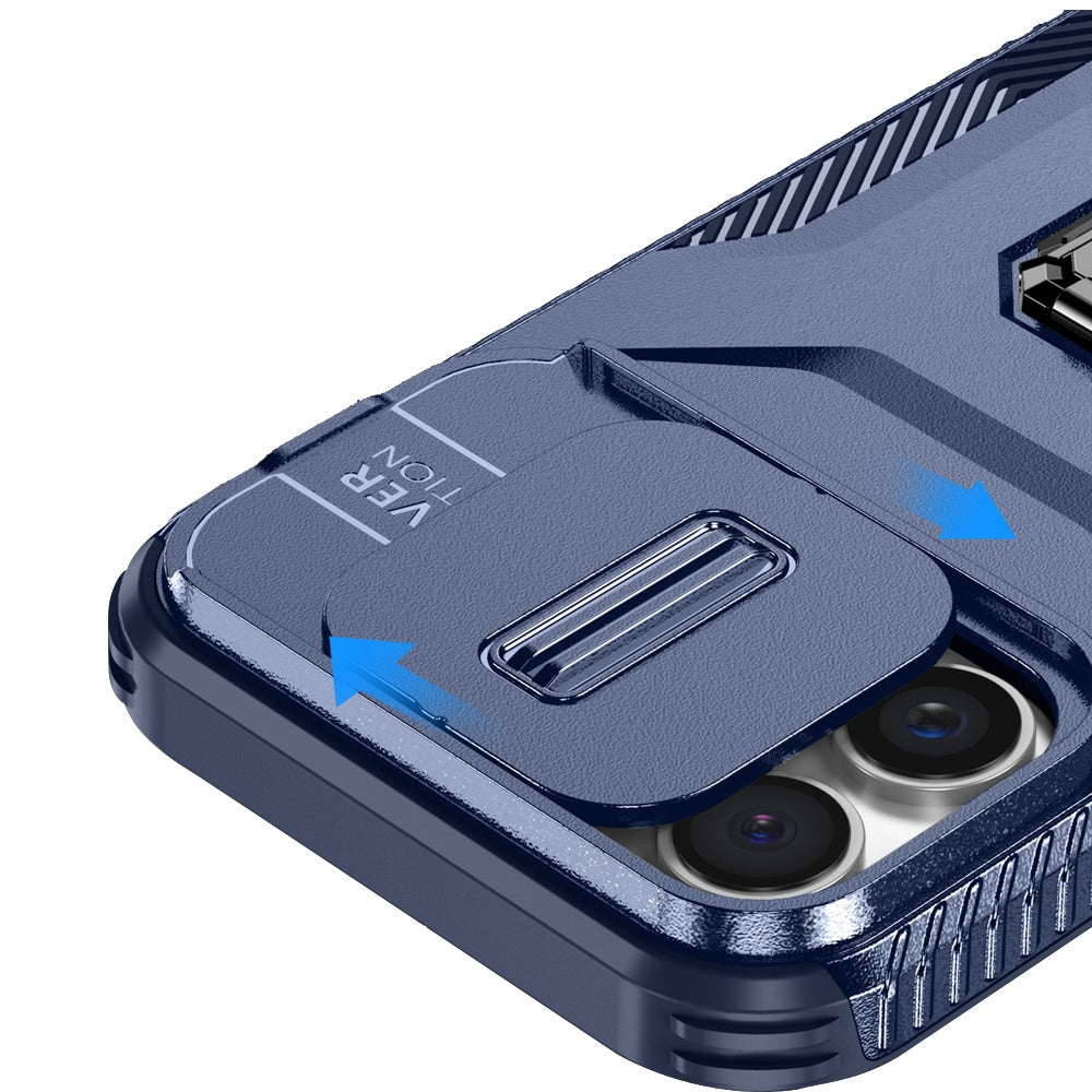 For Apple iPhone 13 Pro Max Case, Camera Cover with Magnetic Rotation Ring Stand, Military Grade Hybrid Hard TPU Shockproof Case Cover Blue