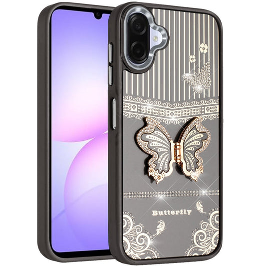 Phone Case Cover for Samsung Galaxy A07 4G Glitter 3D Butterfly Design Bling Metallic Edge Hybrid Stand Drop Protection TPU Shockproof Cover
