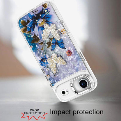For Apple iPhone 17 Air (6.6") Epoxy Glitter Flowers Bling 3D Butterfly Fashion TPU Hybrid with Shockproof Protection Case Cover