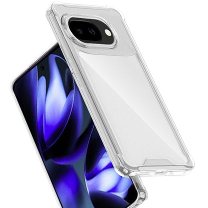 For Google Pixel 9A Clear Colored Shockproof Transparent Hard PC + Rubber TPU Hybrid Bumper Shell Slim Protective Case Cover Clear+Clear