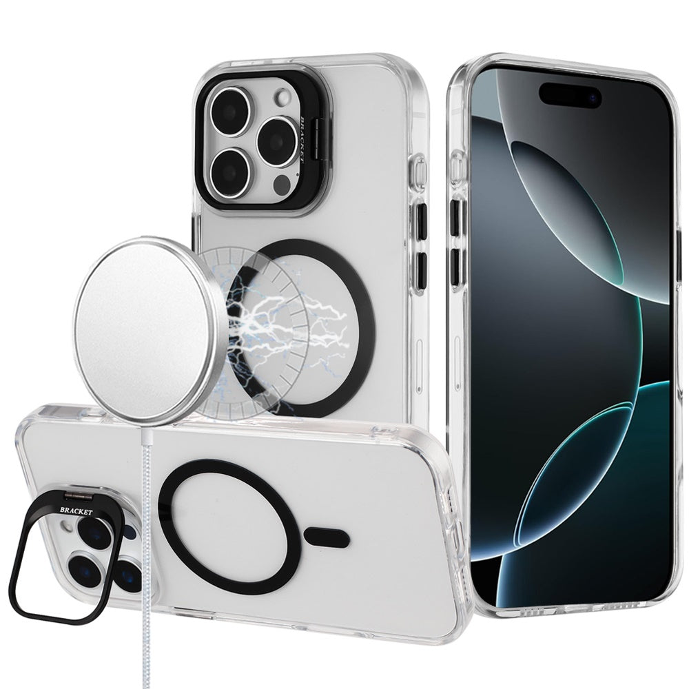 For Apple iPhone 14 /13 Transparent Hybrid Magnetic Circle with Camera Lens Kickstand, Shockproof Slim TPU PC Case Cover