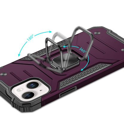 Phone Case for Apple iPhone 15 Plus Magnetic Car Mount Hybrid Ring Stand Shockproof Rugged Grip Armor Heavy Duty Protective TPU Durable Cover Purple