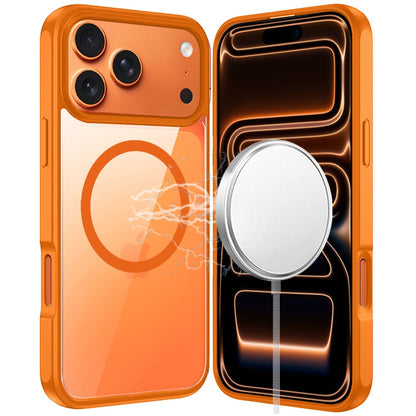 For Apple iPhone 17 Pro (6.3") Magnetic Circle HQ Transparent Clear TPU Thick 2.0mm Frame Hybrid Shockproof Protector Case Cover Cosmic Orange