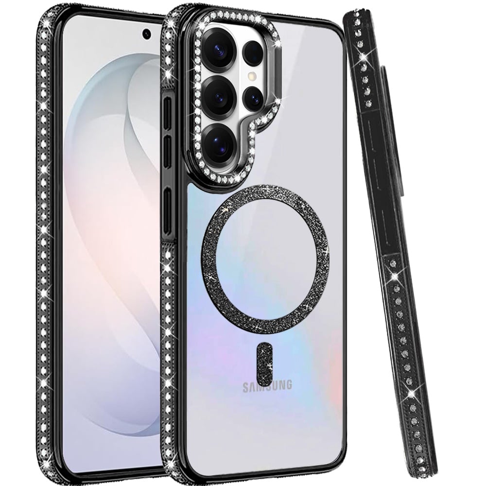 Phone Case for Samsung Galaxy S26 Ultra Luxury Diamond Bling Edged Magnetic Glitter Shockproof Hybrid with Camera Kickstand Durable Grip Cover