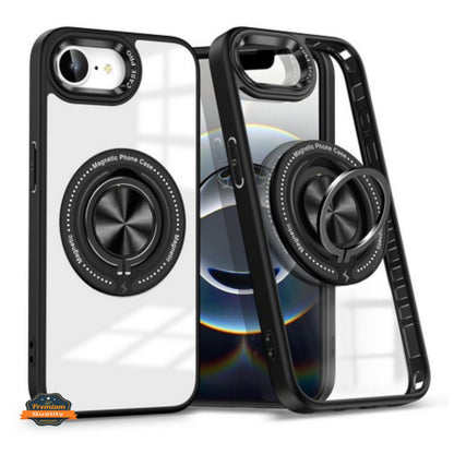 for Apple iPhone 17E /iPhone 16E Clear Transparent Back Hybrid with Rotating Ring Stand, MagSafe Compatible Shockproof Slim TPU PC Cover