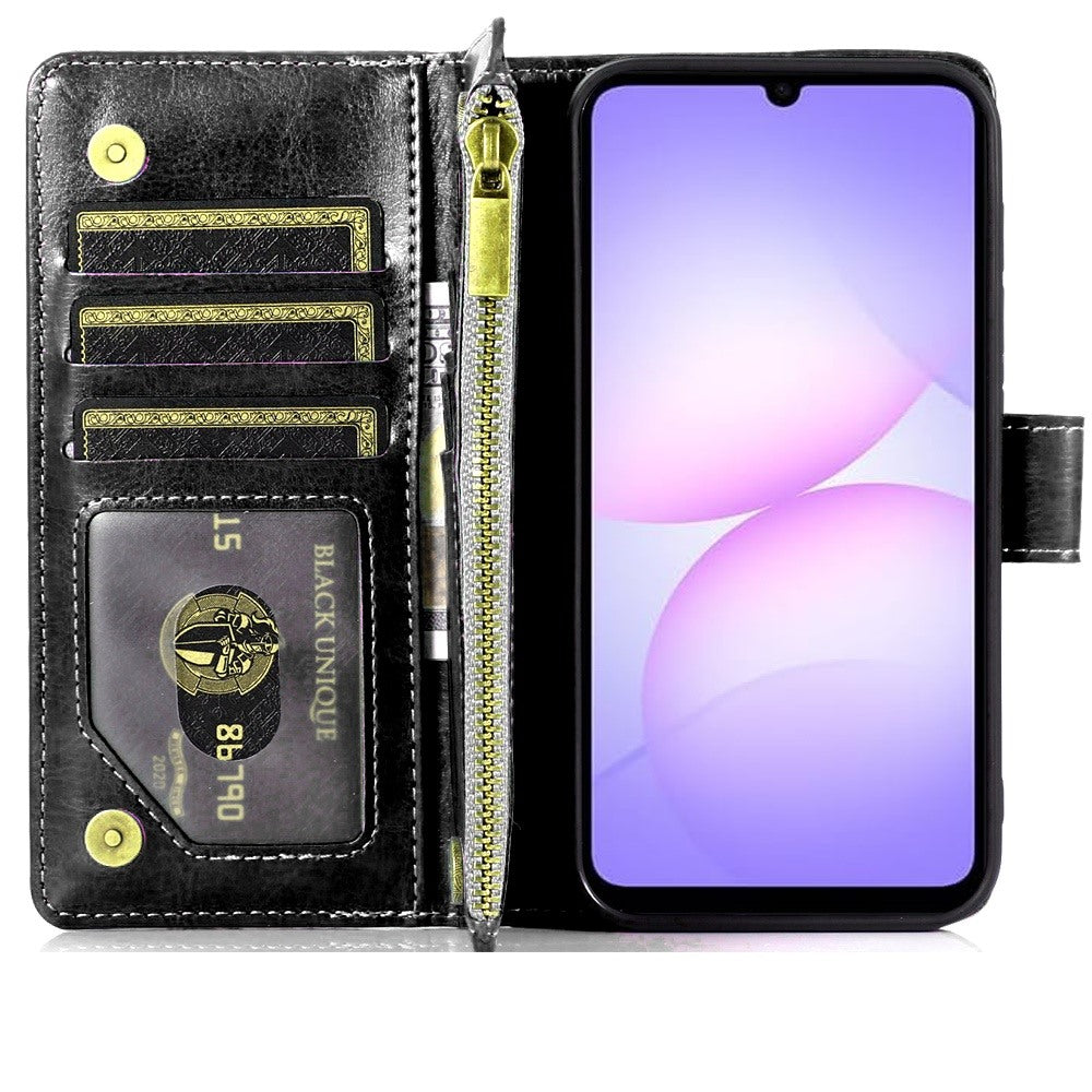 Phone Case for Samsung Galaxy A08 4G, A07 5G, A07 4G Luxury Leather Wallet Card Holder Zipper Pocket Money Storage Protective Grip Design with Strap Cover