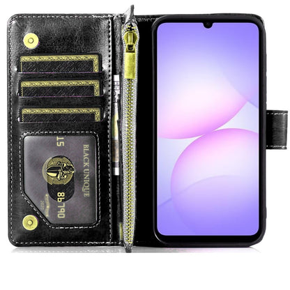 Phone Case for Samsung Galaxy A08 4G, A07 5G, A07 4G Luxury Leather Wallet Card Holder Zipper Pocket Money Storage Protective Grip Design with Strap Cover