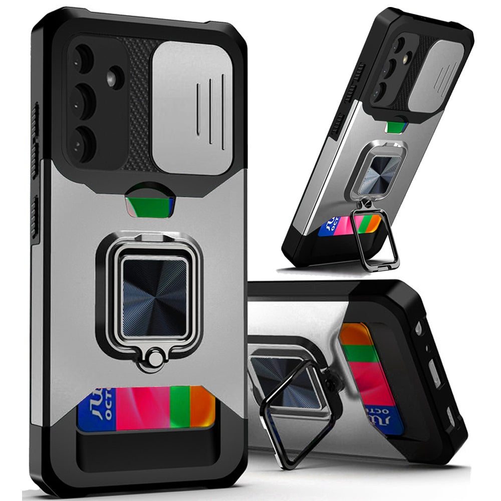 For Samsung Galaxy S25 /S24 Wallet Case with Ring Stand & Slide Camera Cover Back Credit Card Slot Holder, Military Grade Case Cover