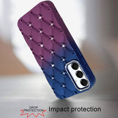 For Samsung Galaxy S25 Ultra Fashion Flower Design Sparkle Glitter Shimmer Rhinestone Bling Floral Accents, Leather Texture TPU Case Cover Dark Blue /Burgundy