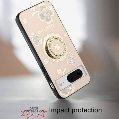 For Apple iPhone 16 Pro (6.3") Diamonds 3D Bling Sparkly Glitter Ornaments Engraving Hybrid Fashion Ring Stand Case Cover