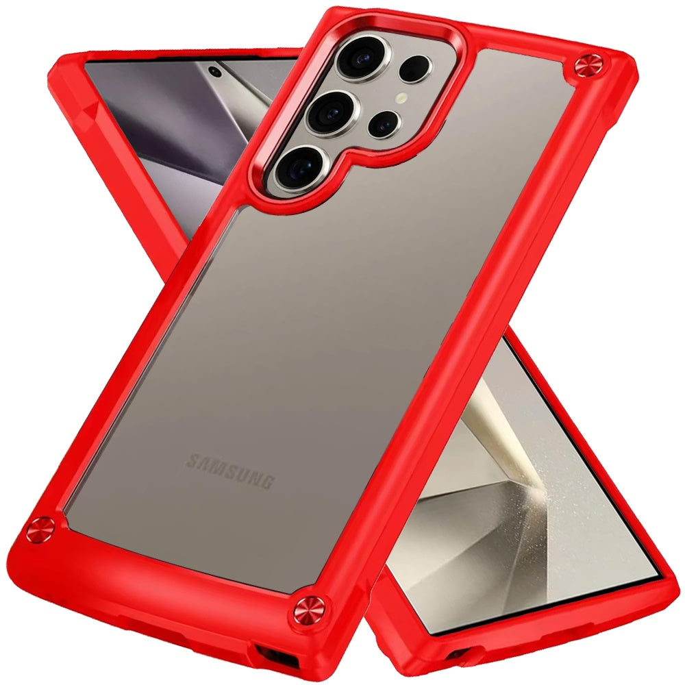 For Samsung Galaxy S25 Ultra Hybrid Transparent Rubber with Metal Buttons & Camera Edges Hard TPU Corner Frame Bumper Case Cover