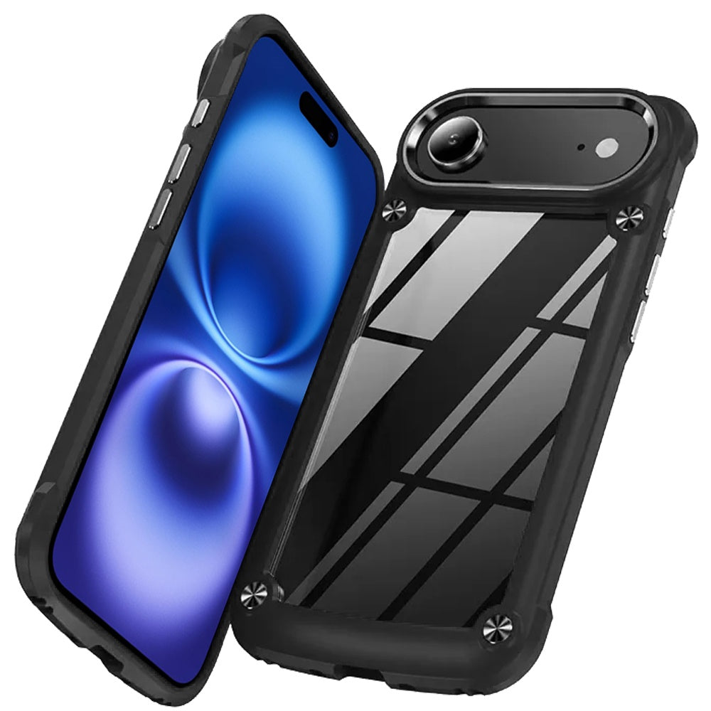 For Apple iPhone 17 AIR Hybrid Transparent Rubber with Metal Buttons & Camera Edges Hard TPU Corner Frame Bumper Case Cover