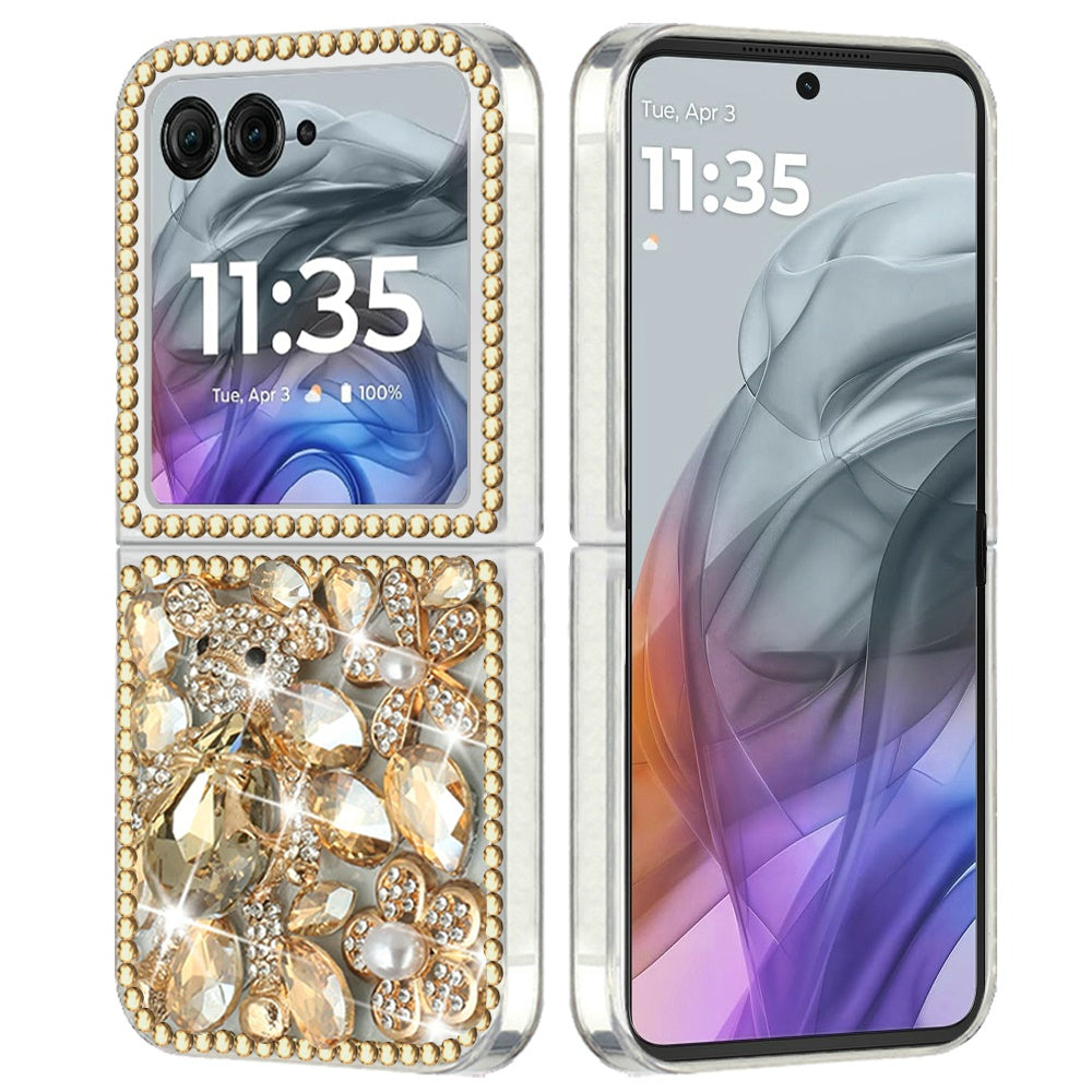 For Motorola Razr 2024 Bling Crystal 3D Full Diamonds Luxury Sparkle Glitter Rhinestone Hybrid Protective Case Cover