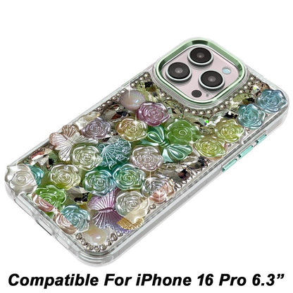 Phone Case for Apple iPhone 16 Pro 3D Flower Bling Rhinestone Glitter Cute Stylish Shockproof Protective Decorative Luxury Grip Stones Ornaments Cover