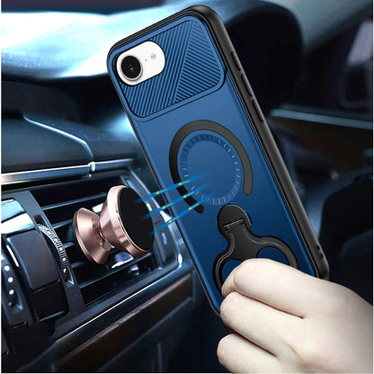 Hybrid with Invisible 2 Hole Ring Stand Magnetic back Car Mount Friendly Protector