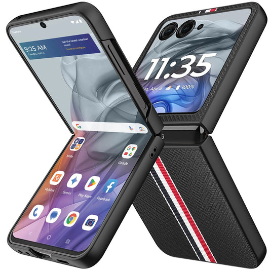 For Motorola Razr 2025 Velvet Fabric PU Vegan Leather, Premium Flip Design, Slim Snap-On Hard PC + TPU Case Cover Black