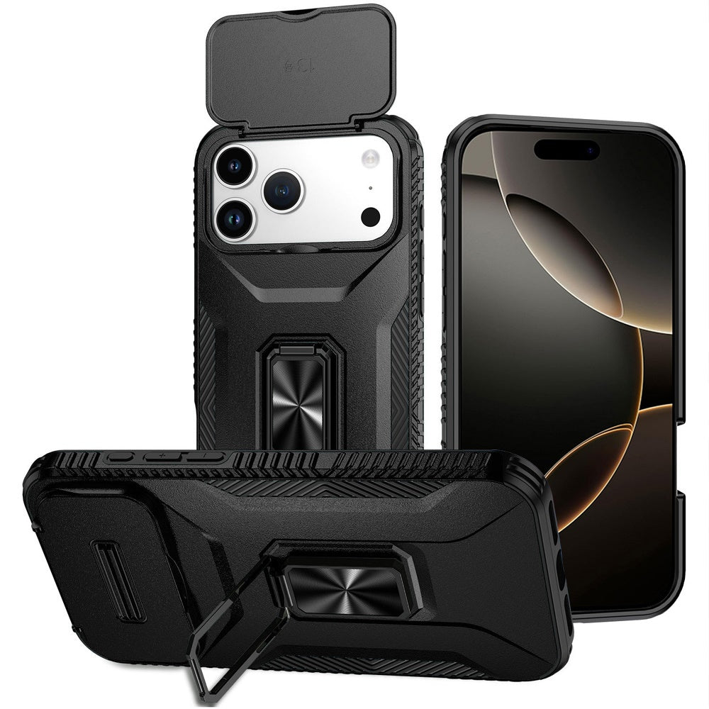 For Apple iPhone 17 Pro (6.3") Case, Camera Cover with Magnetic Rotation Ring Stand, Military Grade Hybrid Hard TPU Shockproof Case Cover