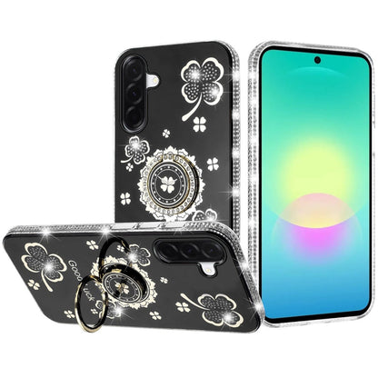 Phone Case for Samsung Galaxy A27 5G Glitter Diamond Ring Stand Sparkle Rhinestone Edge AntiSlip Kickstand Luxury Fashion Bumper Shockproof Cover