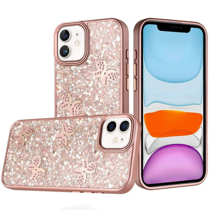 Phone Case for Apple iPhone 11 Cute Butterfly Diamond Glitter Metallic Hybrid Shockproof Shimmer Grip Stylish Protective Luxury Designer Cover Rose Gold