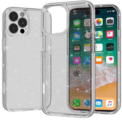 For Apple iPhone 16 (6.1") Transparent Glitter Shiny Sparkle Bling TPU Rubber Hard Back Hybrid Frame Shockproof Case Cover
