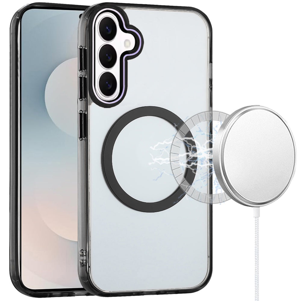 For Samsung Galaxy S26 Transparent Back Hybrid Case - Magnetic Circle, Color Frame, Metal Buttons, MagSafe Compatible Case Cover
