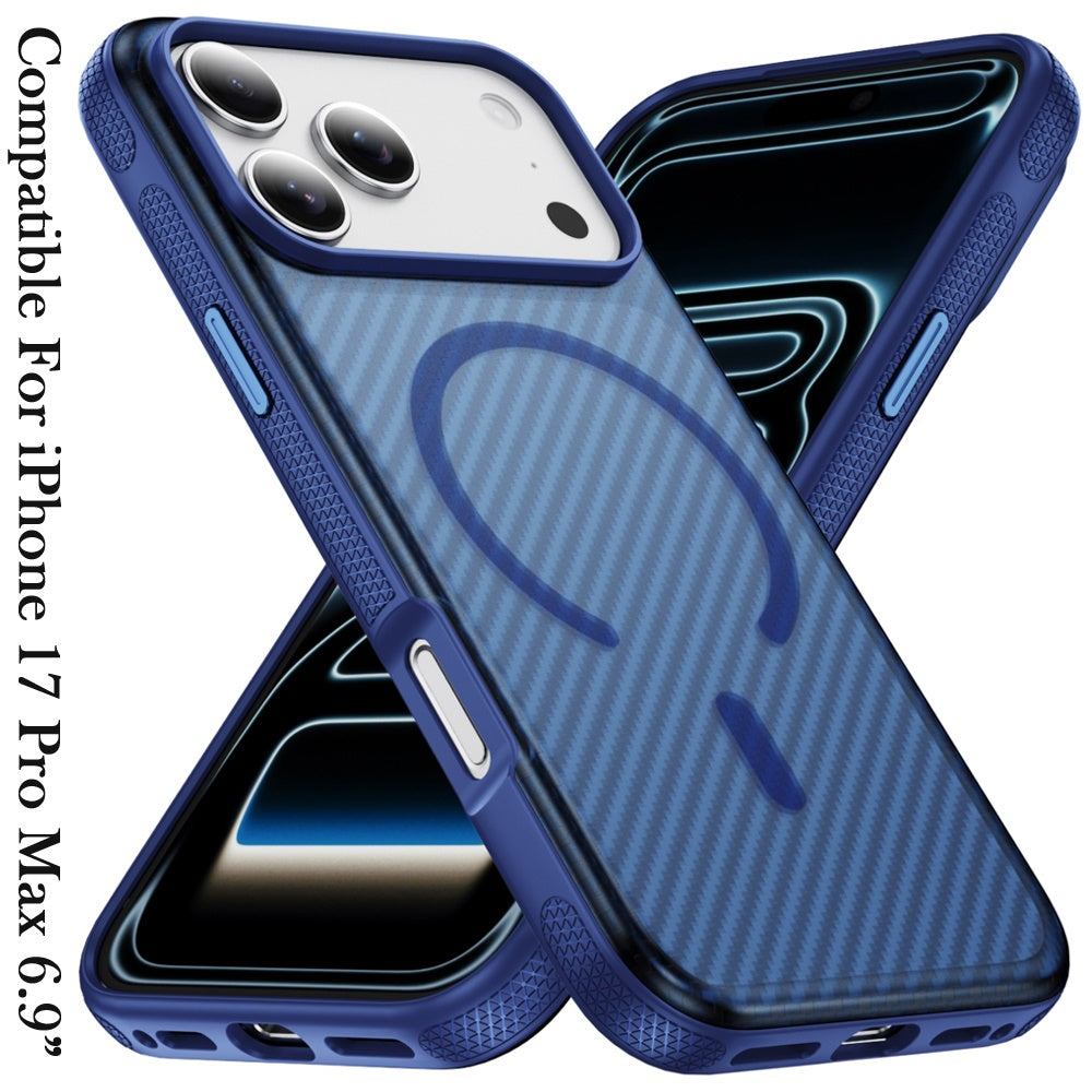 For Apple iPhone 17 Pro Max (6.9") Thick Carbon Design Magnetic Hybrid Drop Protection with Metallic Buttons & MagSafe Compatible Case Cover