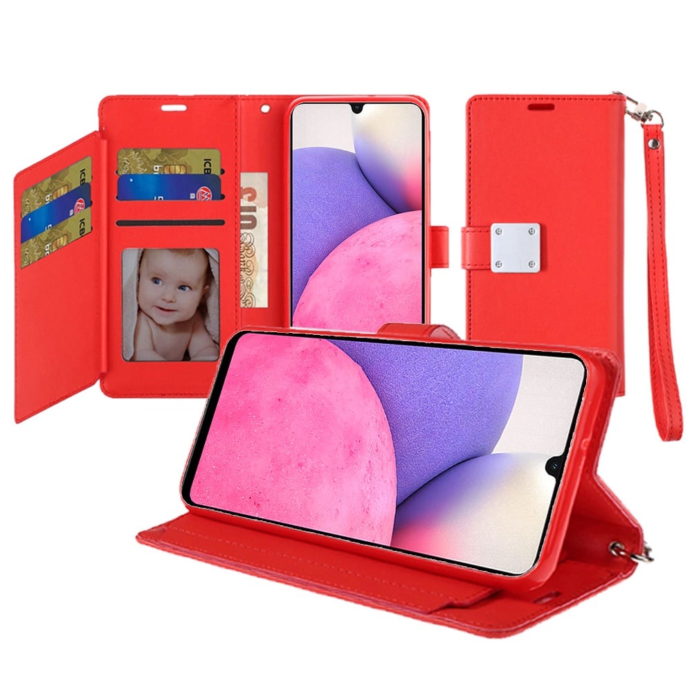 For Apple iPhone 14/13 Wallet Case with ID/ Card Holder, Wristlet Strap, Magnetic TPU Protective Shockproof Folio Flip Case Cover