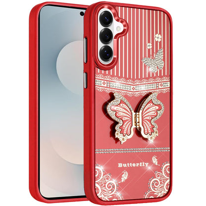 For Samsung Galaxy S26 Glitter 3D Butterfly Design Bling Metallic Edge Hybrid Stand Drop Protection TPU Shockproof Case Cover
