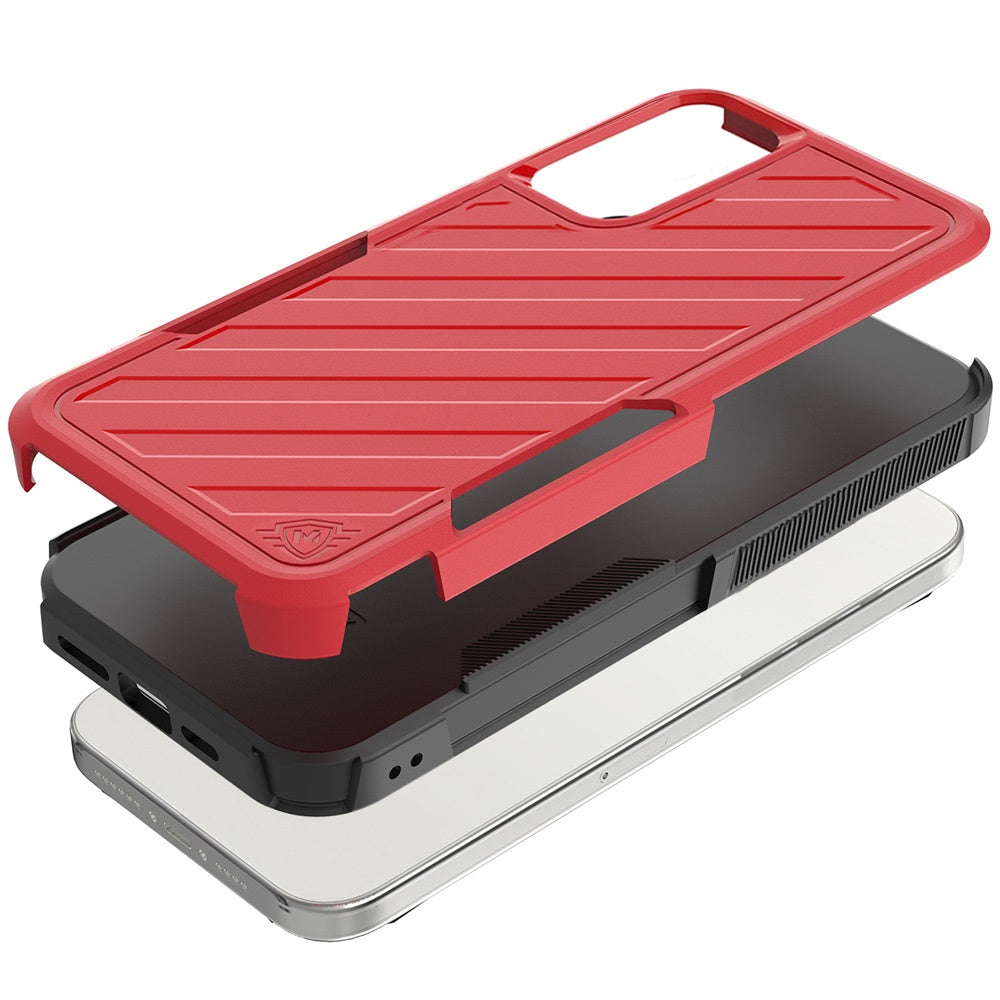 For Samsung Galaxy S25 /S24 Hybrid lined shockproof dual layer Rugged 2in1 Hard PC & Silicone TPU Non Slip Textured Tough Armor Case Cover Red+Black