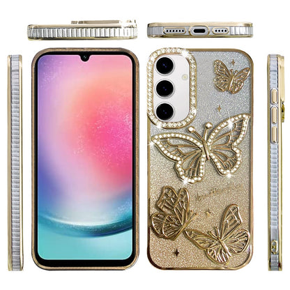 For Samsung Galaxy S24 Fan Edition /Galaxy S24 FE Luxury Butterfly Sparkle Glitter Diamond Crystal Rhinestone Shimmer Bling Plating Thick TPU Hard PC Case Cover