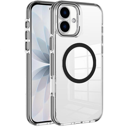 For Apple iPhone 17 (6.3") Built-in Camera Kick-Stand, Compatible with MagSafe, Transparent Colorful Edged Tough Hybrid TPU Case Cover Black