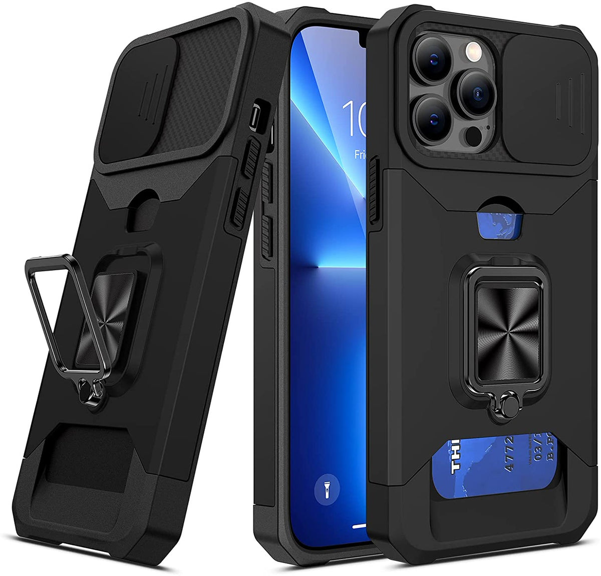 For Google Pixel 10 Pro XL Wallet Case with Slide Camera Protector, Credit Card Slot, Ring Sand, Magnetic Car Mount Case Cover