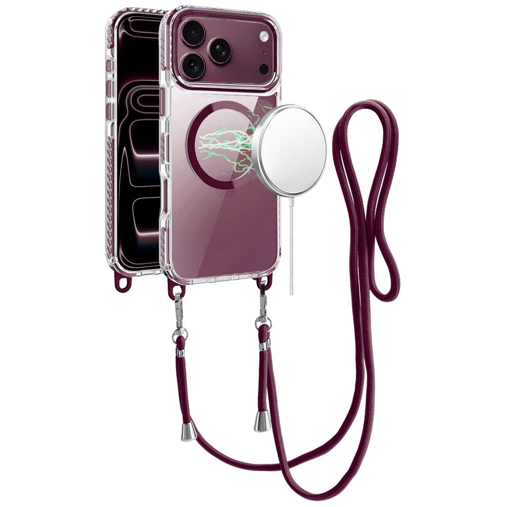 Phone Case for Apple iPhone 18 Pro Max/ 17 Pro Max Transparent Magnetic Lanyard Shockproof Hybrid Clear Grip Durable Camera Protection TPU Anti-Slip Design Cover Purple
