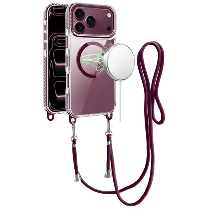 Phone Case for Apple iPhone 18 Pro Max/ 17 Pro Max Transparent Magnetic Lanyard Shockproof Hybrid Clear Grip Durable Camera Protection TPU Anti-Slip Design Cover Purple