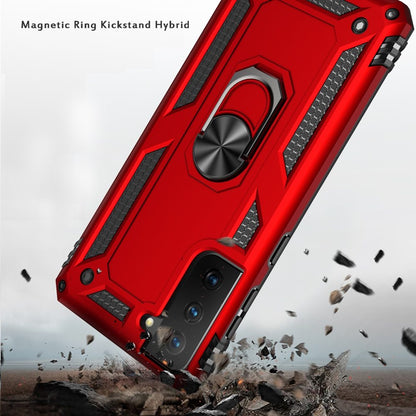 Phone Case for Samsung Galaxy S21 Fan Edition / S21 FE Rotatable Ring Stand Shockproof Hybrid Armor Anti Slip Heavy Duty Fit Magnetic Car Mount Durable Grip Cover Red
